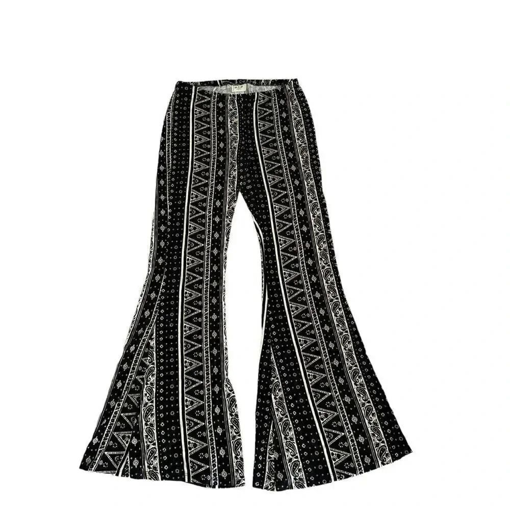 H.I. P Retro Aztec Tribal Soft White Black Y2K Flare Bell Pull on SZ M #1943